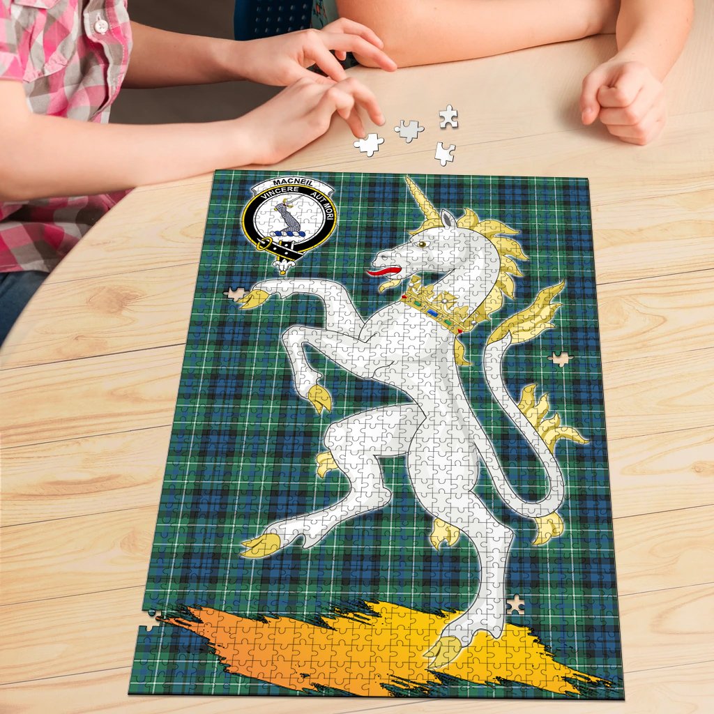 MacNeil of Colonsay Ancient Tartan Crest Unicorn Scotland Jigsaw Puzzles