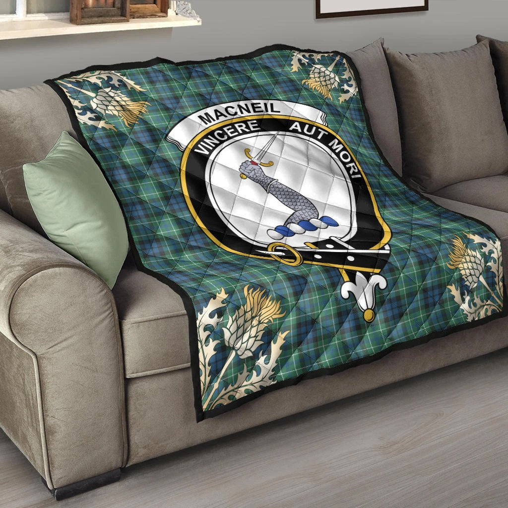 MacNeil of Colonsay Ancient Tartan Crest Premium Quilt - Gold Thistle Style