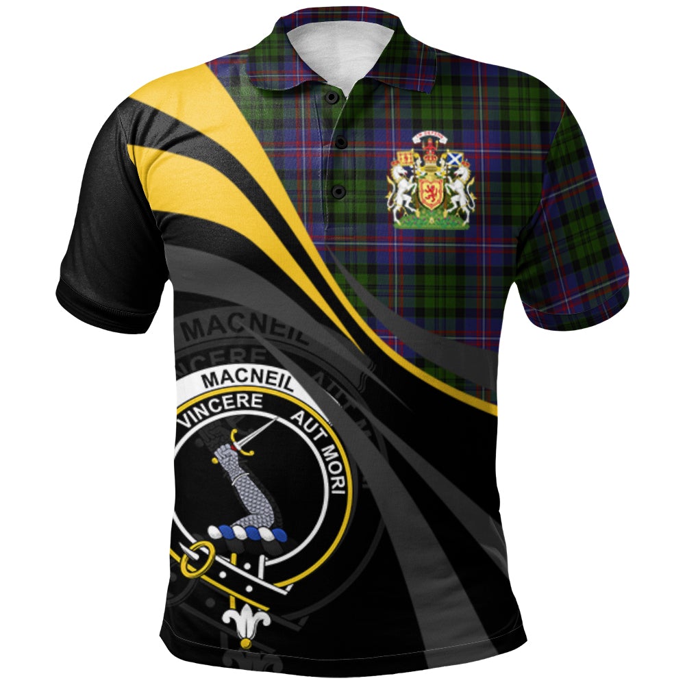 MacNeil of Colonsay Highland Tartan Polo Shirt - Royal Coat Of Arms Style