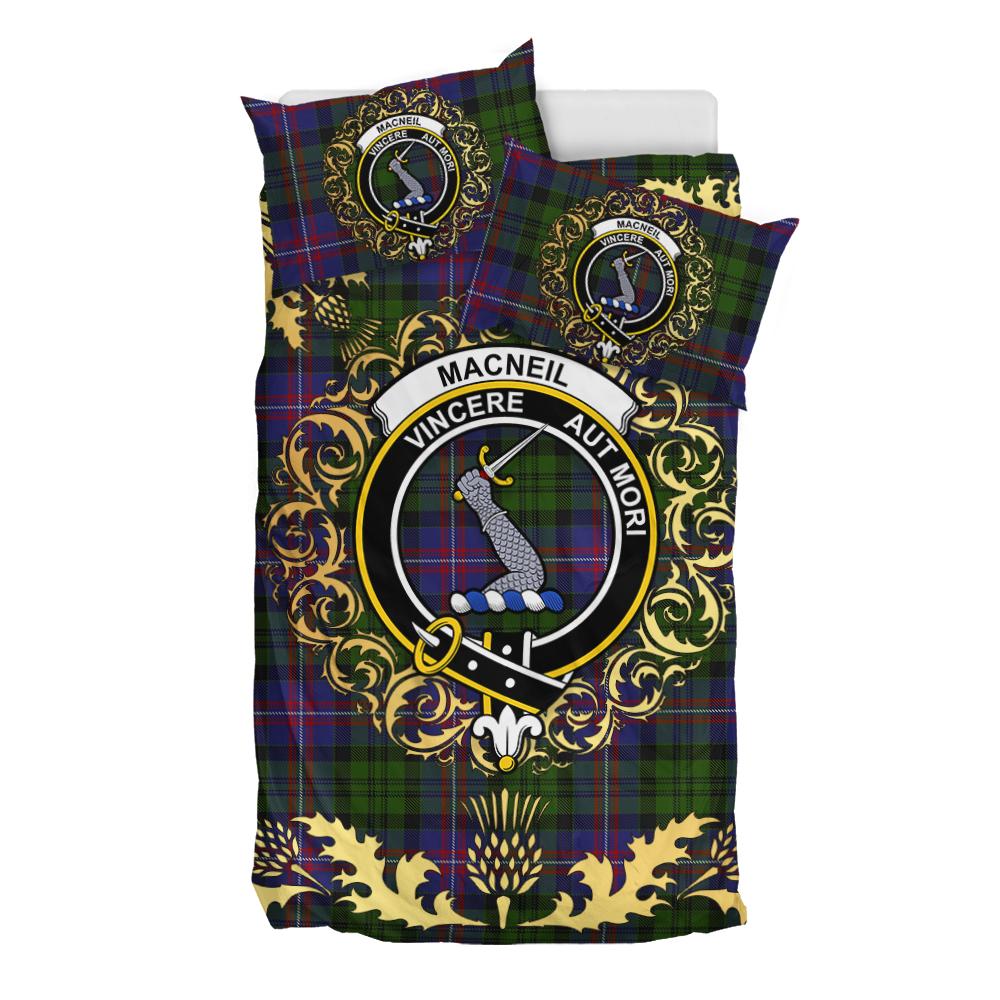 MacNeil of Colonsay Highland Tartan Crest Bedding Set - Golden Thistle Style