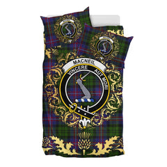 MacNeil of Colonsay Highland Tartan Crest Bedding Set - Golden Thistle Style