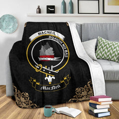 MacNeil (of Barra) Crest Tartan Premium Blanket Black