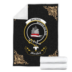 MacNeil (of Barra) Crest Tartan Premium Blanket Black