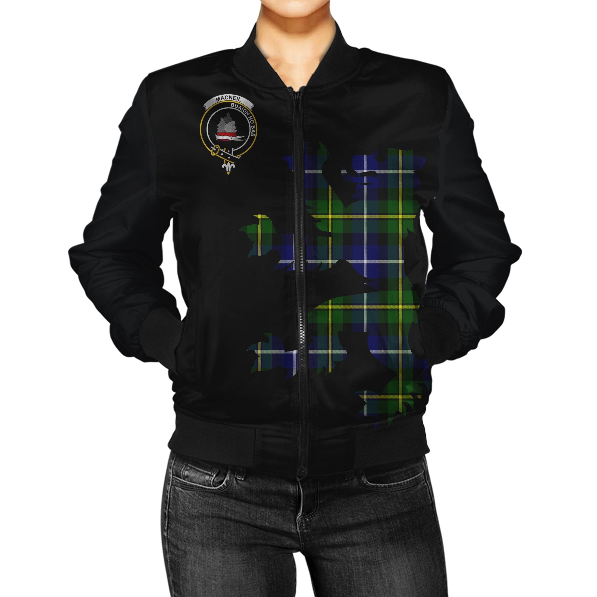 MacNeil of Barra Tartan Bomber Jacket Lion & Thistle