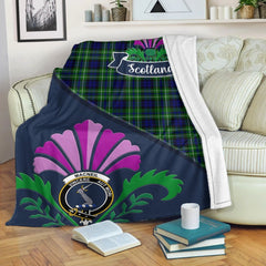 MacNeill of Barra Tartan Crest Premium Blanket - Thistle Style
