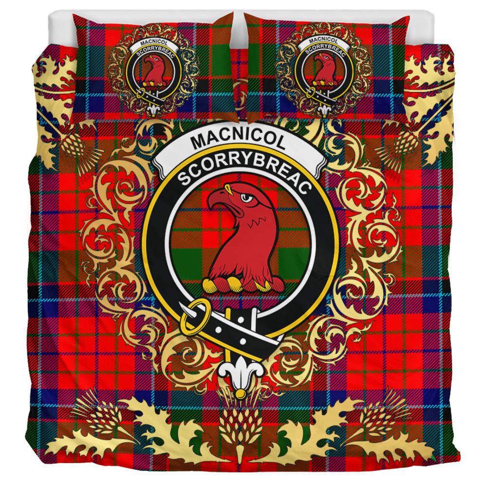 MacNicol of Scorrybreac Tartan Crest Bedding Set - Golden Thistle Style