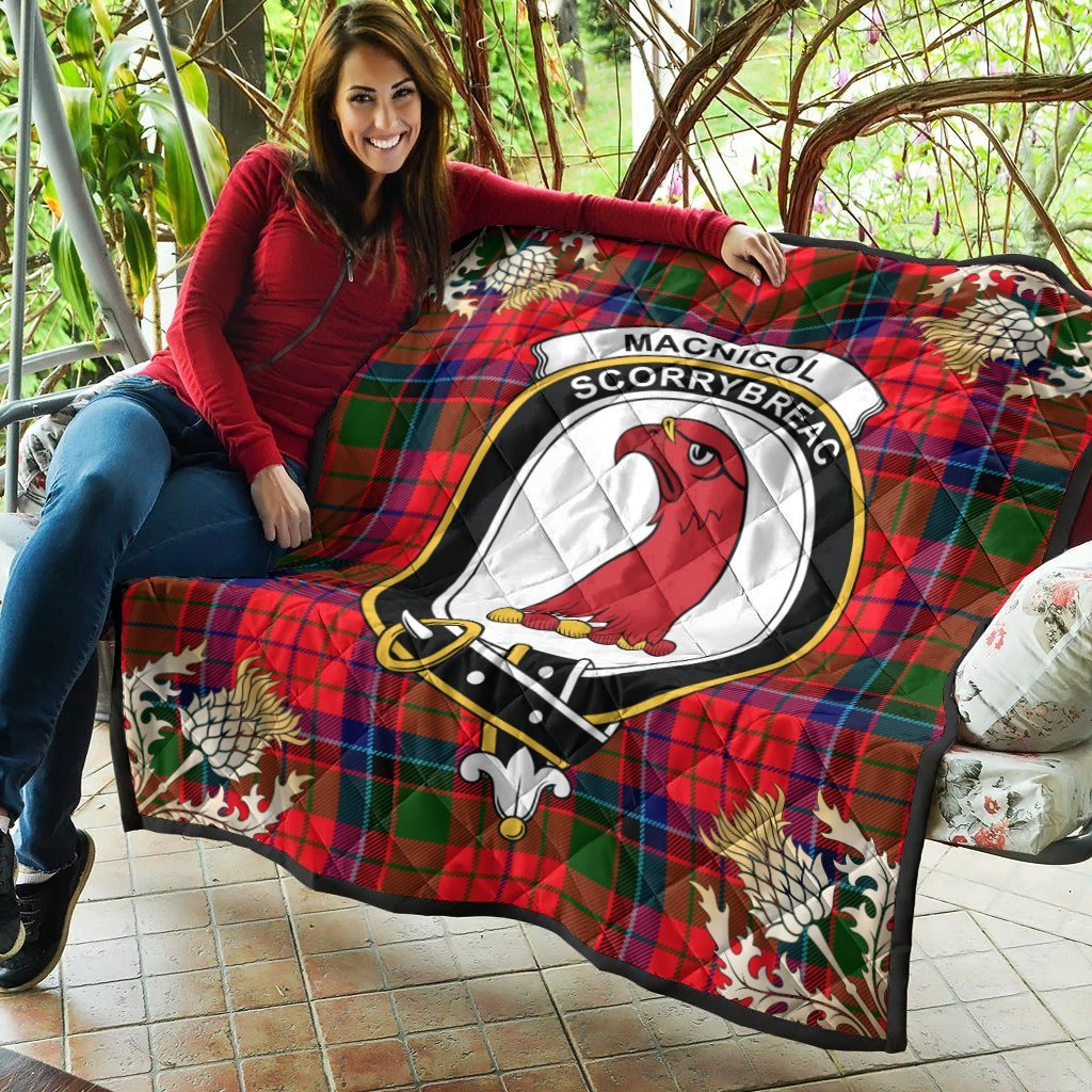 MacNicol of Scorrybreac Tartan Crest Premium Quilt - Gold Thistle Style