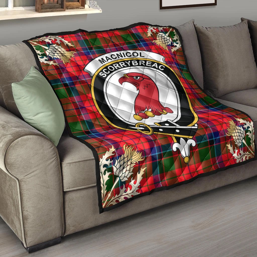 MacNicol of Scorrybreac Tartan Crest Premium Quilt - Gold Thistle Style