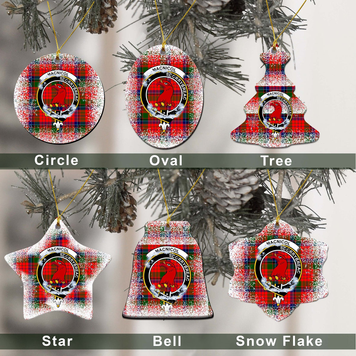 MacNicol (of Scorrybreac) Tartan Christmas Ceramic Ornament - Snow Style