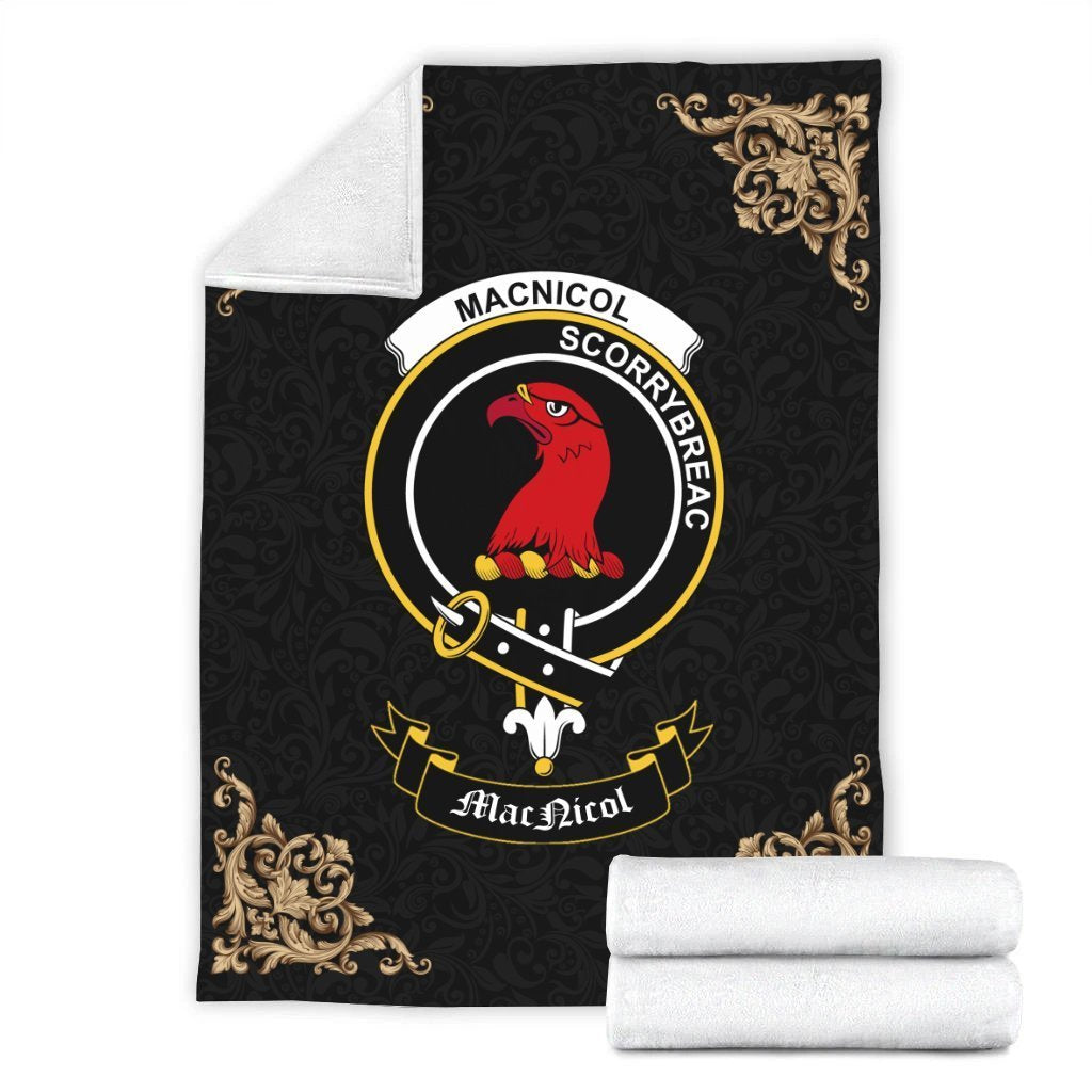MacNicol (of Scorrybreac) Crest Tartan Premium Blanket Black
