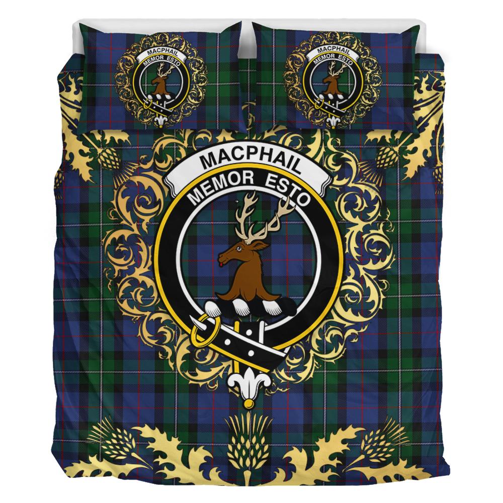 MacPhail Hunting Tartan Crest Bedding Set - Golden Thistle Style