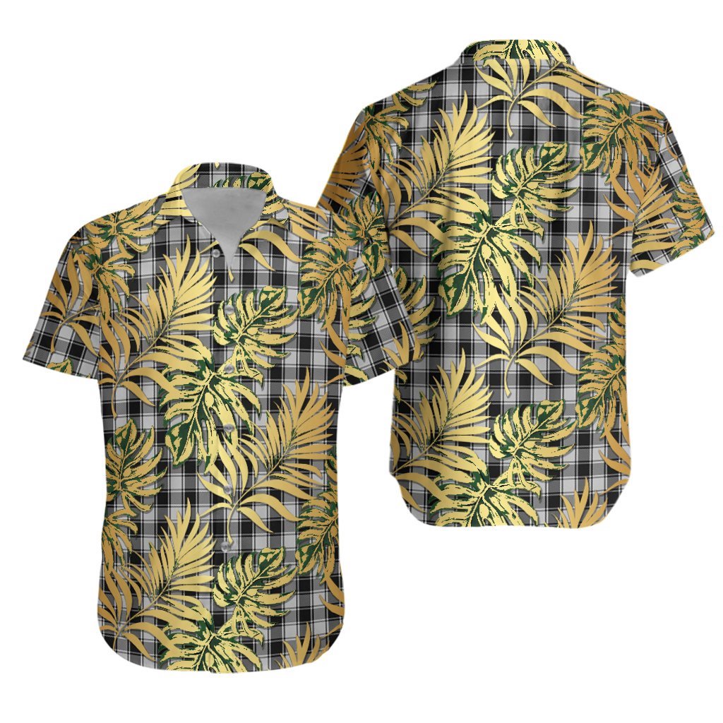 MacPhee Black and White Tartan Vintage Leaves Hawaiian Shirt