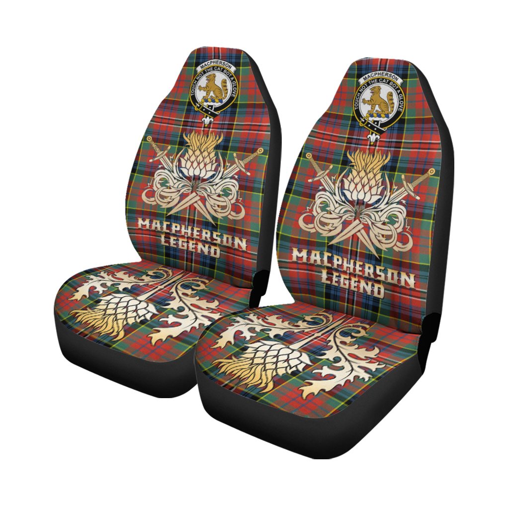 MacPherson Ancient Tartan Crest Car Seat Cover - Gold Thistle Courage Symbol Style