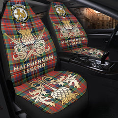 MacPherson Ancient Tartan Crest Car Seat Cover - Gold Thistle Courage Symbol Style