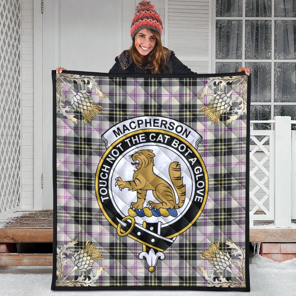 MacPherson Dress Ancient Tartan Crest Premium Quilt - Gold Thistle Style