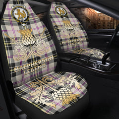 MacPherson Dress Ancient Tartan Crest Car Seat Cover - Gold Thistle Courage Symbol Style