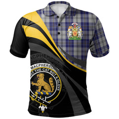 MacPherson Dress Blue Tartan Polo Shirt - Royal Coat Of Arms Style