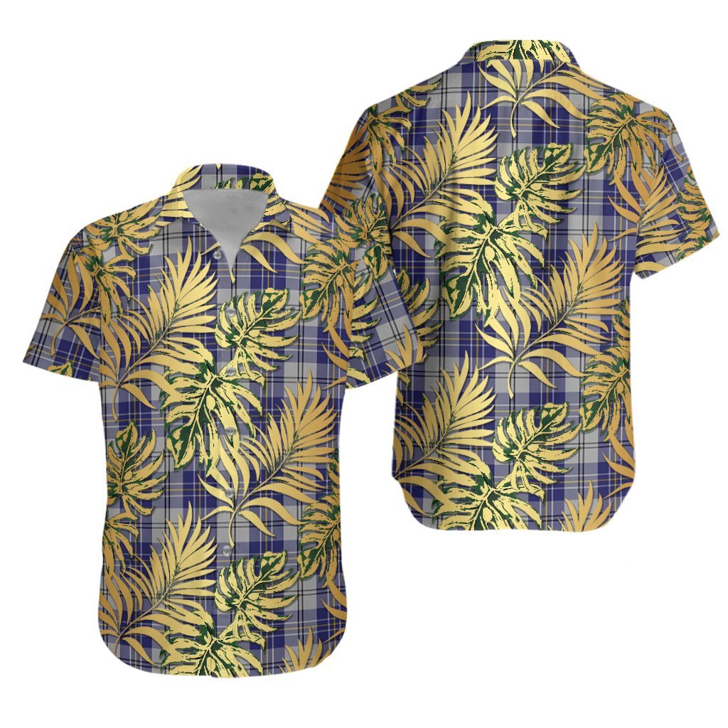 MacPherson Dress Blue Tartan Vintage Leaves Hawaiian Shirt