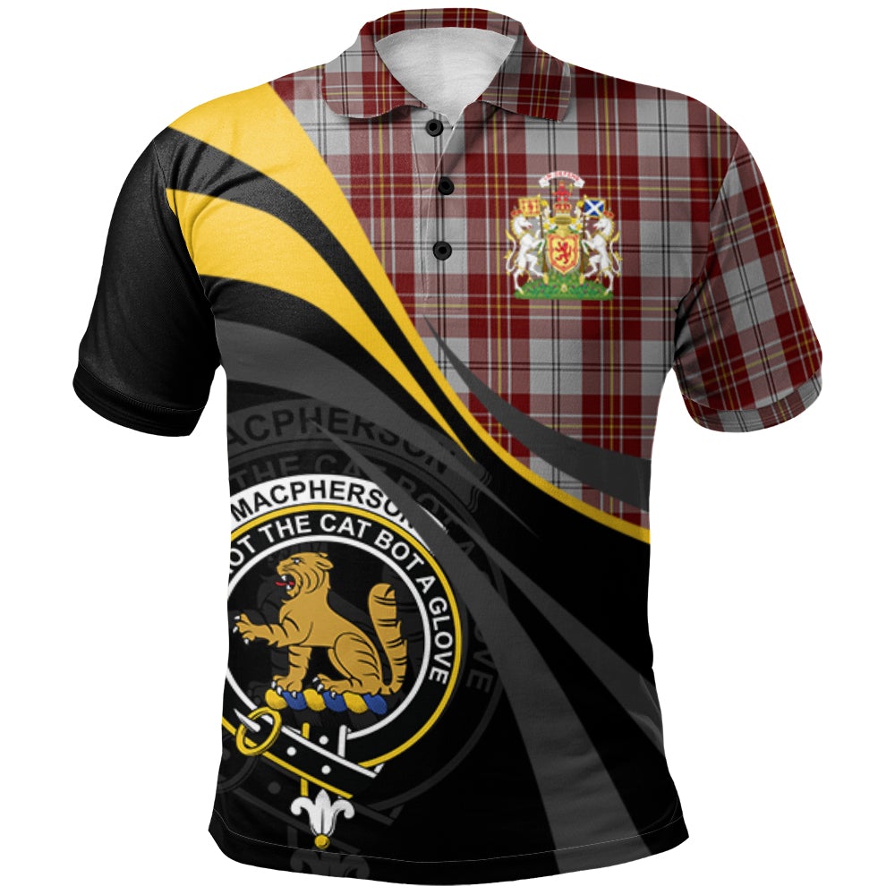 MacPherson Dress Burgundy Tartan Polo Shirt - Royal Coat Of Arms Style