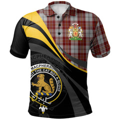 MacPherson Dress Burgundy Tartan Polo Shirt - Royal Coat Of Arms Style