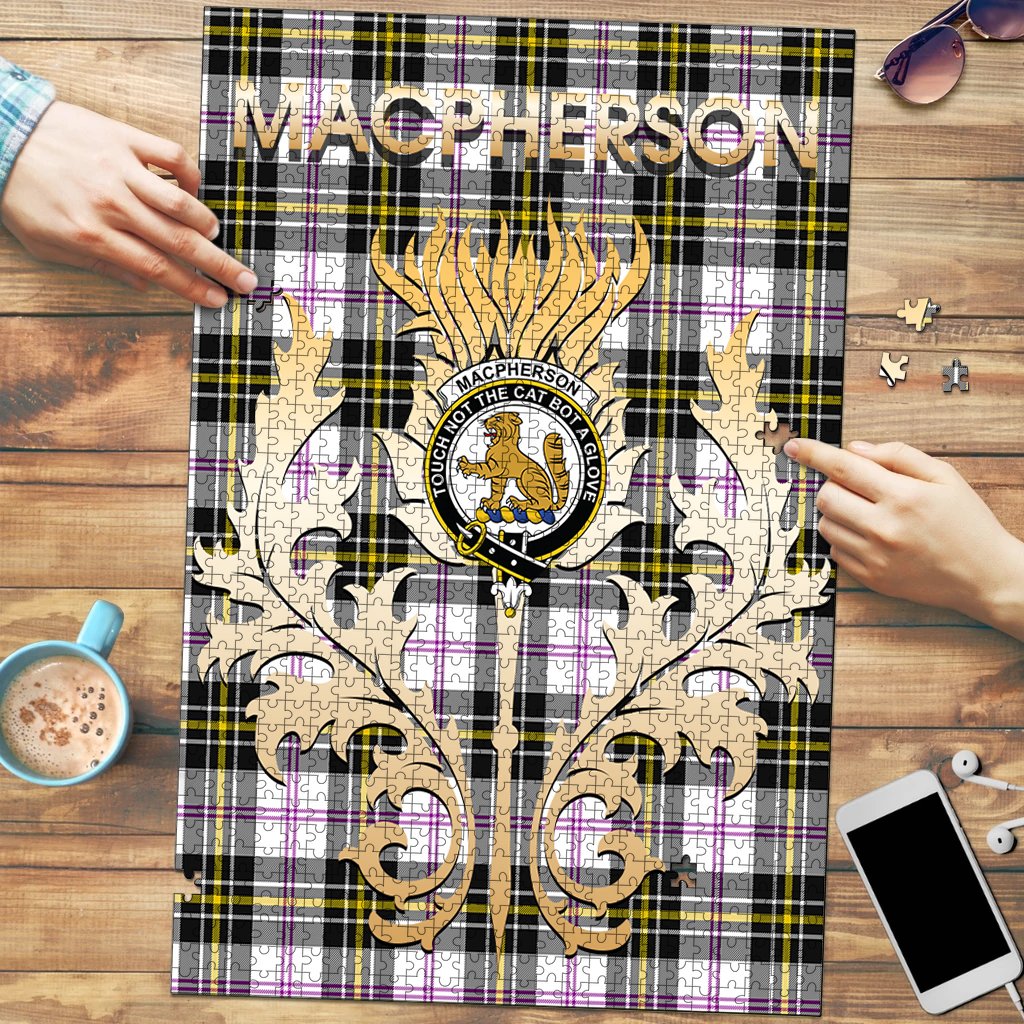 MacPherson Dress Modern Tartan Crest Thistle Jigsaw Puzzles