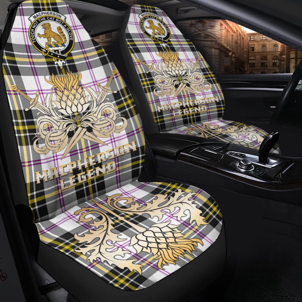 MacPherson Dress Modern Tartan Crest Car Seat Cover - Gold Thistle Courage Symbol Style