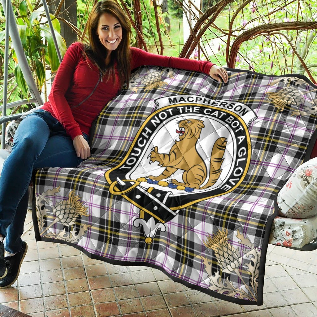 MacPherson Dress Modern Tartan Crest Premium Quilt - Gold Thistle Style