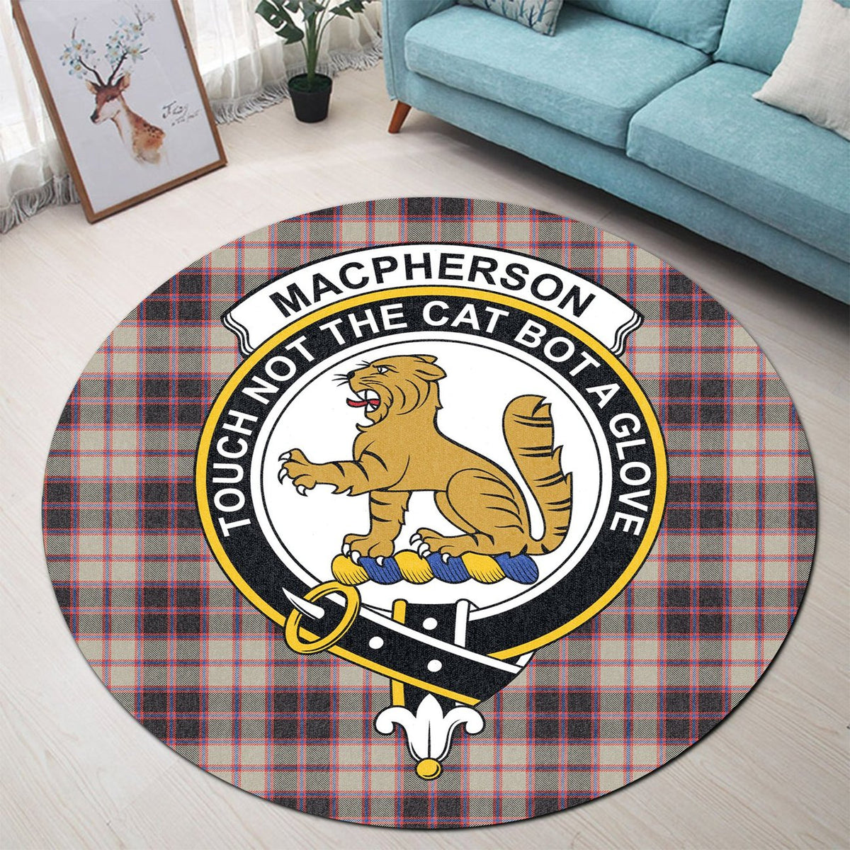 MacPherson Hunting Ancient Tartan Crest Round Rug