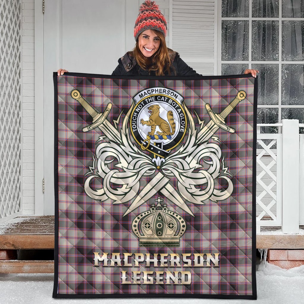 MacPherson Hunting Ancient Tartan Crest Legend Gold Royal Premium Quilt