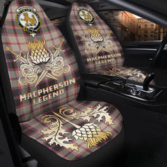 MacPherson Hunting Ancient Tartan Crest Car Seat Cover - Gold Thistle Courage Symbol Style