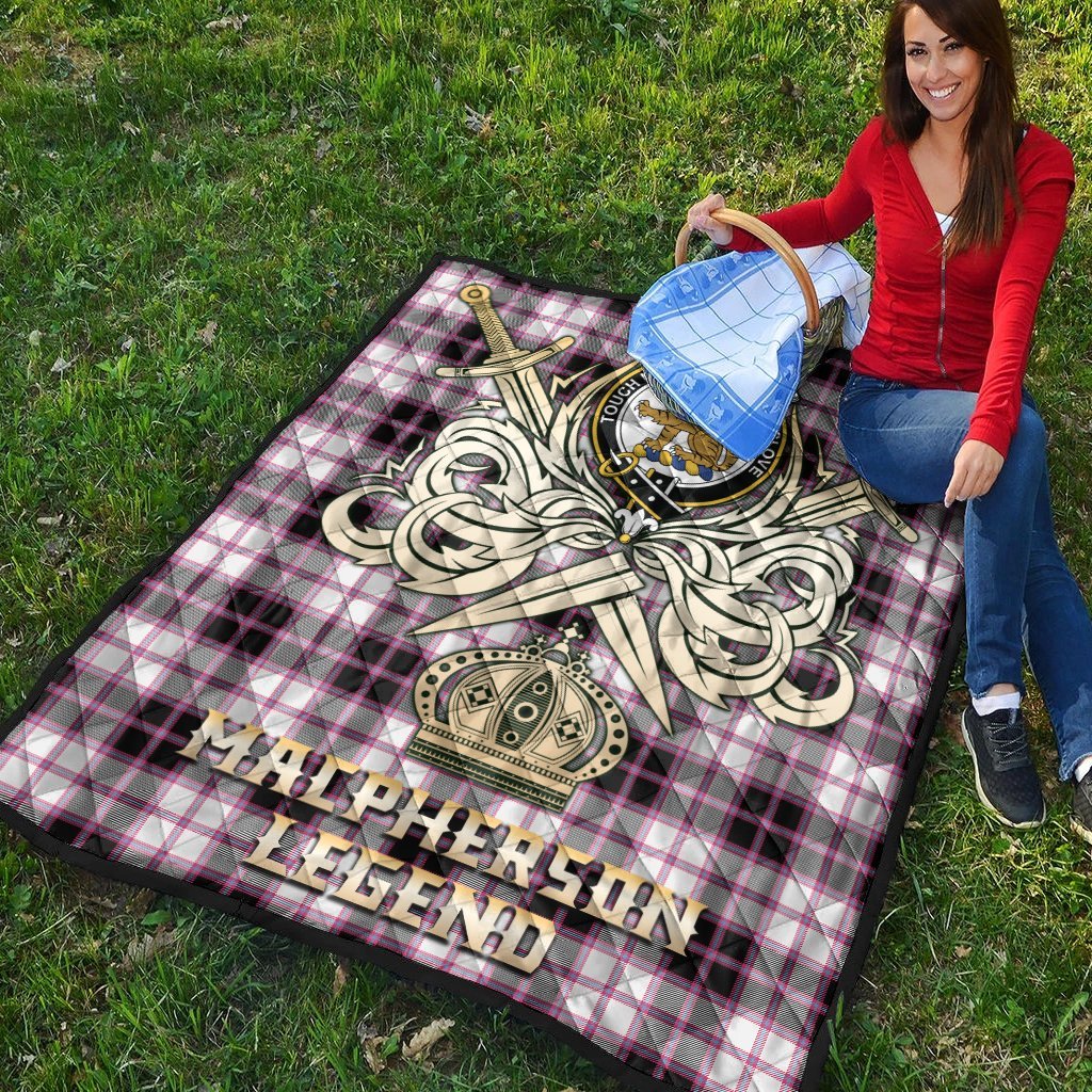 MacPherson Hunting Modern Tartan Crest Legend Gold Royal Premium Quilt