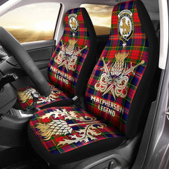 MacPherson Modern Tartan Crest Car Seat Cover - Gold Thistle Courage Symbol Style