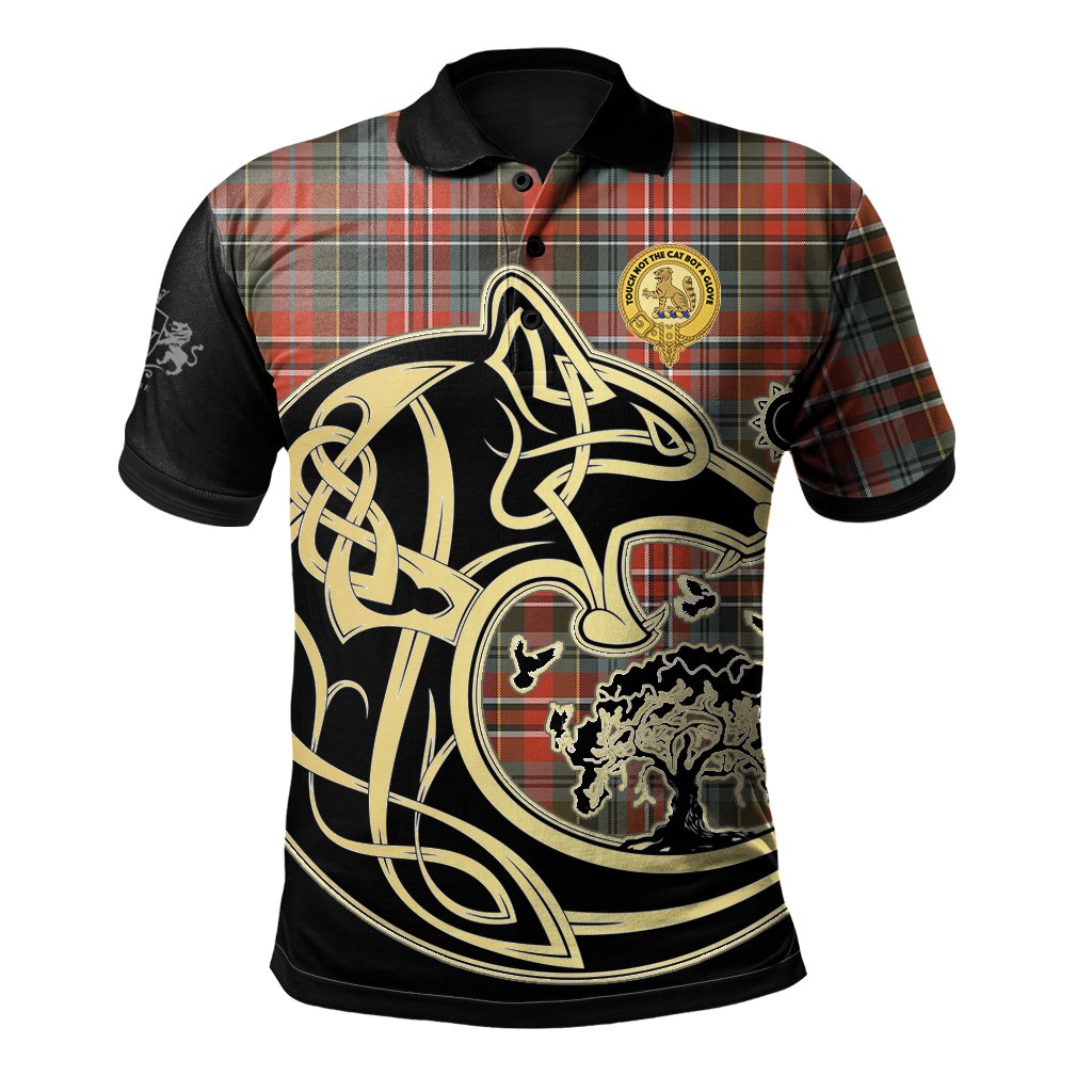 MacPherson Weathered Tartan Polo Shirt Viking Wolf