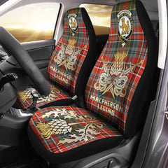 MacPherson Weathered Tartan Crest Car Seat Cover - Gold Thistle Courage Symbol Style