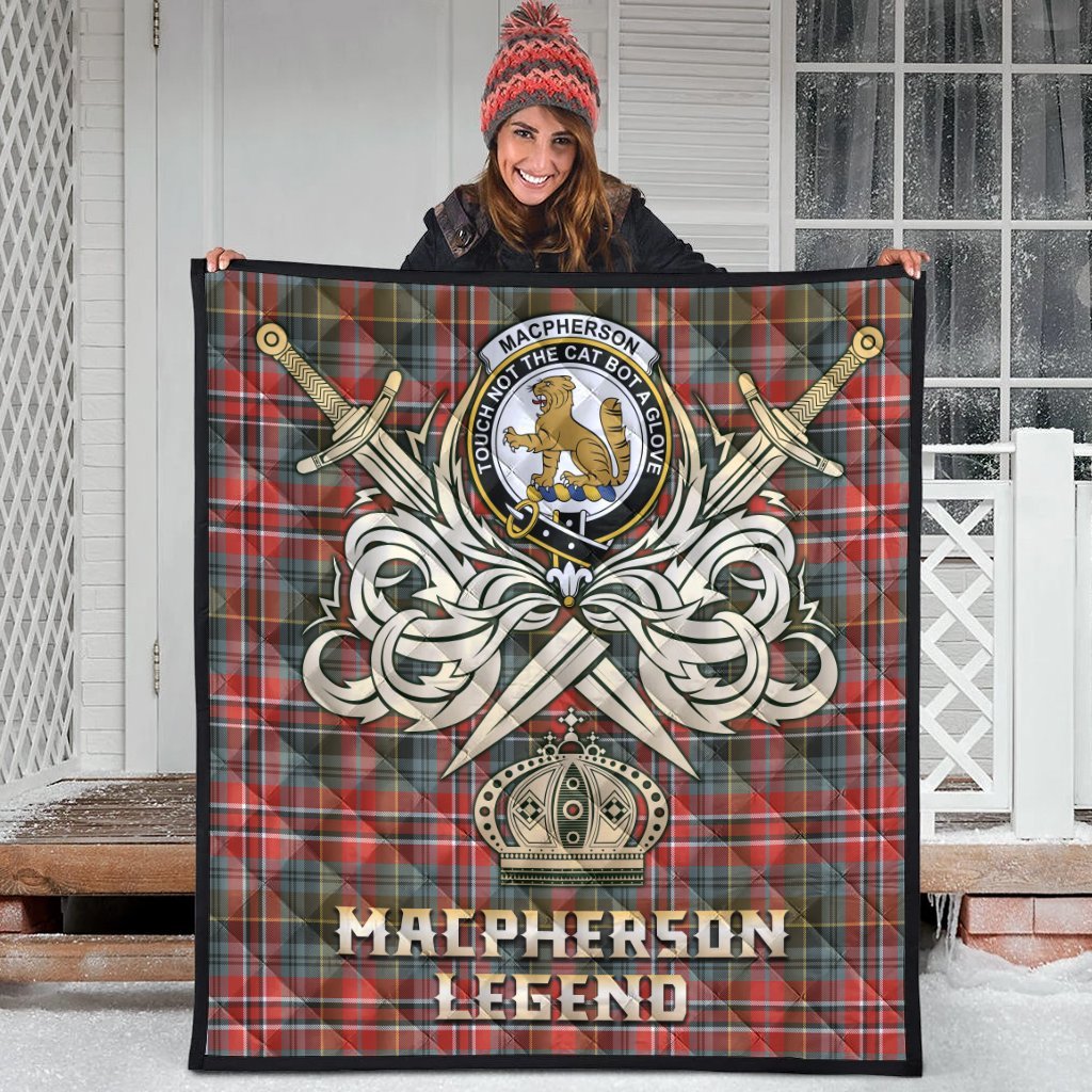 MacPherson Weathered Tartan Crest Legend Gold Royal Premium Quilt