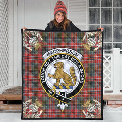 MacPherson Weathered Tartan Crest Premium Quilt - Gold Thistle Style