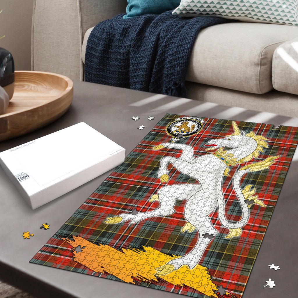 MacPherson Weathered Tartan Crest Unicorn Scotland Jigsaw Puzzles