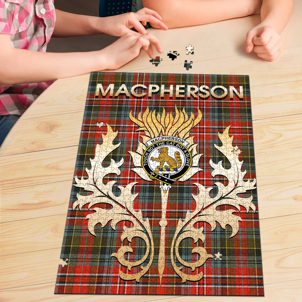 MacPherson Weathered Tartan Crest Thistle Jigsaw Puzzles