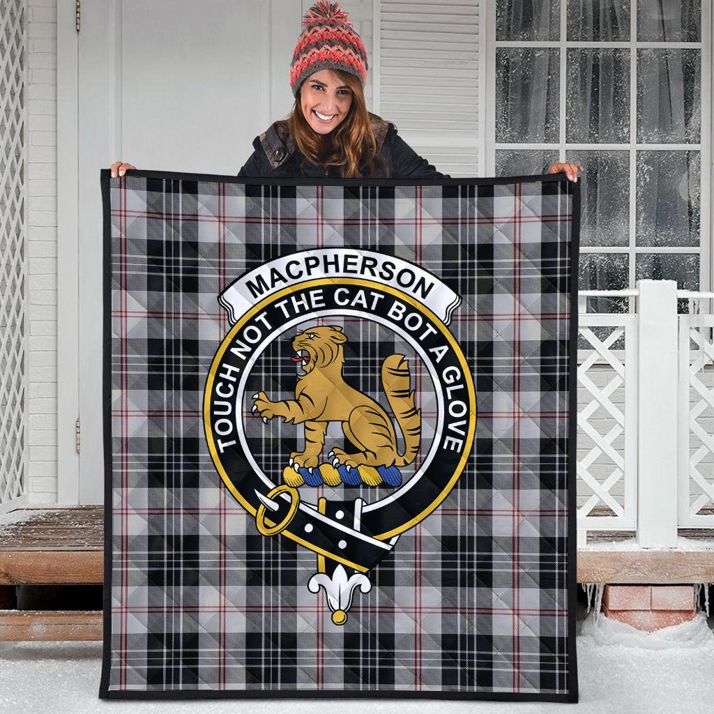 MacPherson of Cluny Black and White Tartan Crest Quilt