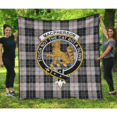 MacPherson of Cluny Black and White Tartan Crest Quilt