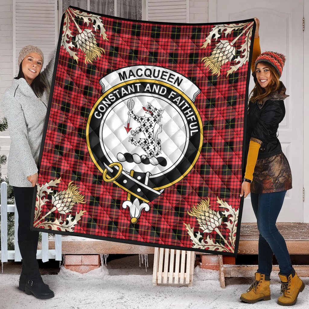 MacQueen Modern Tartan Crest Premium Quilt - Gold Thistle Style