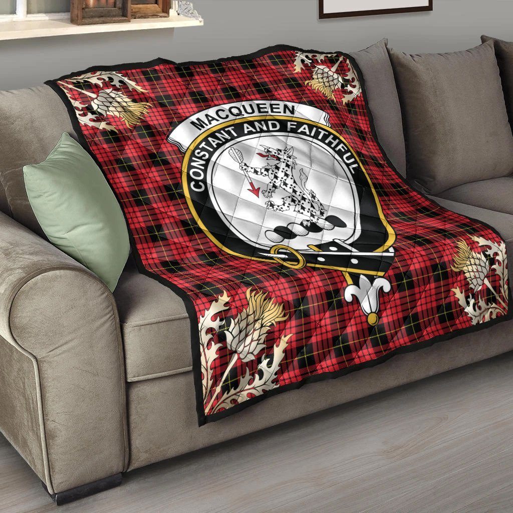 MacQueen Modern Tartan Crest Premium Quilt - Gold Thistle Style