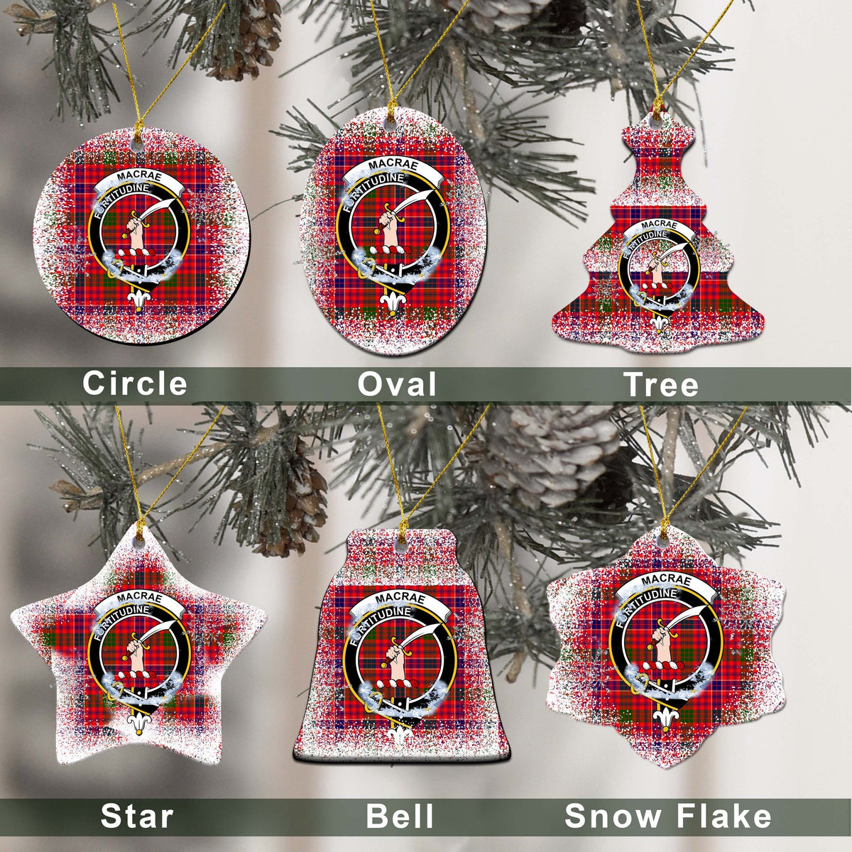 MacRae Tartan Christmas Ceramic Ornament - Snow Style