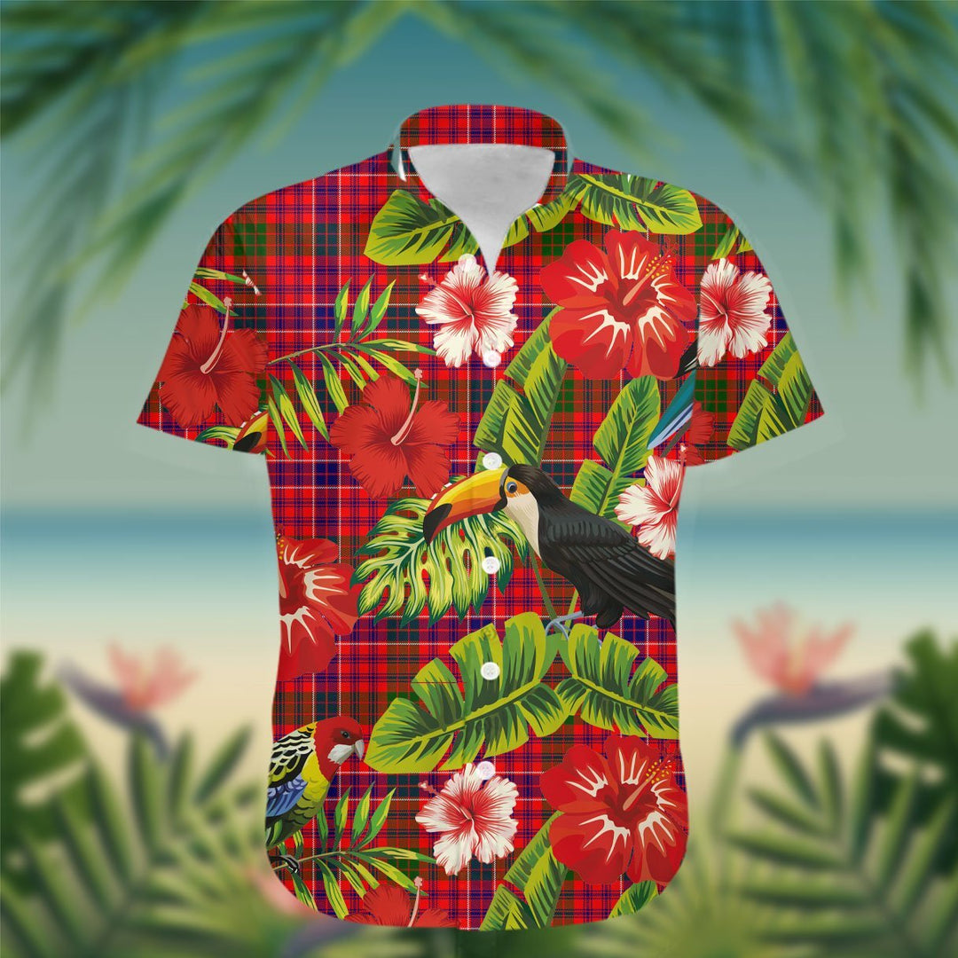 MacRae Tartan Hawaiian Shirt Hibiscus, Coconut, Parrot, Pineapple - Tropical Garden Shirt