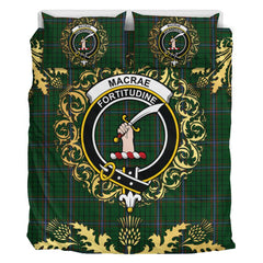 MacRae Tartan Crest Bedding Set - Golden Thistle Style