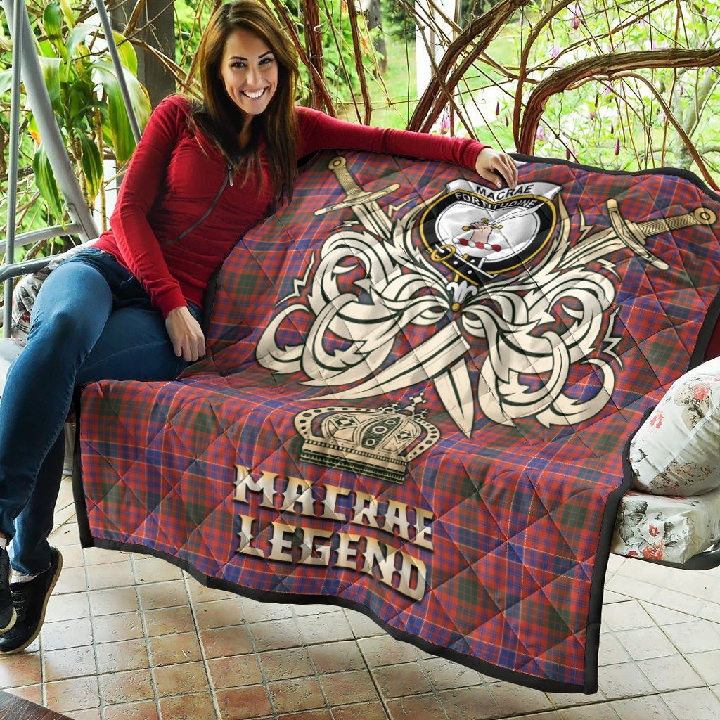 MacRae Ancient Tartan Crest Legend Gold Royal Premium Quilt