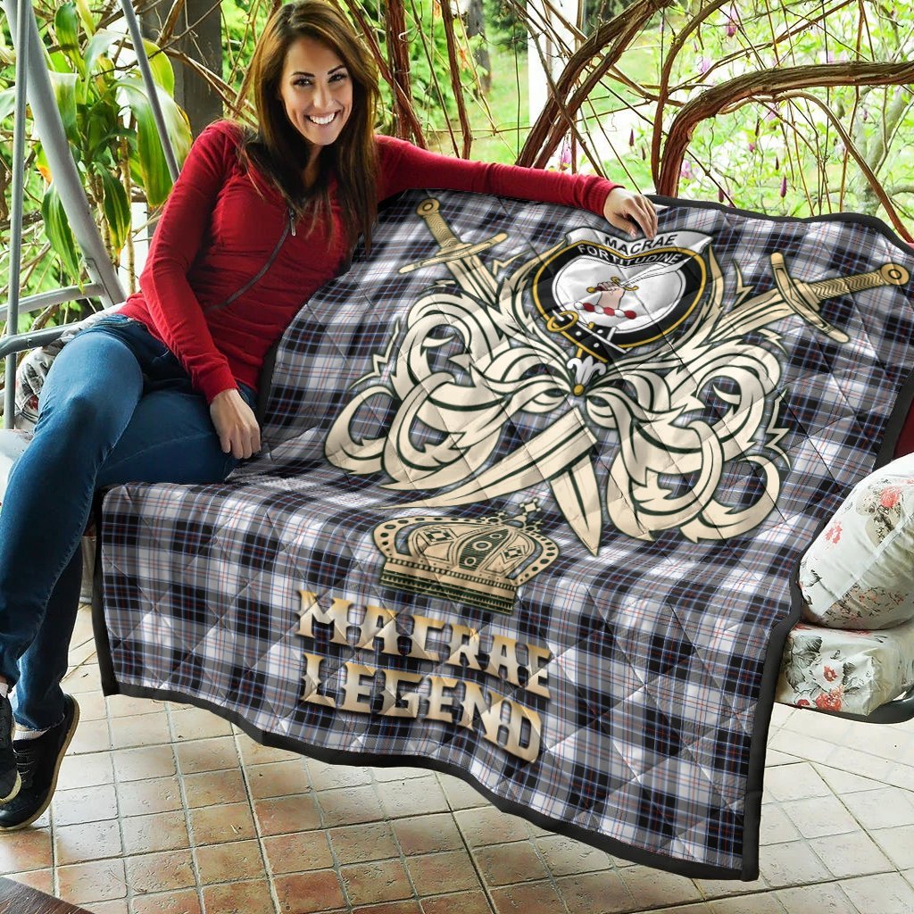 MacRae Dress Modern Tartan Crest Legend Gold Royal Premium Quilt
