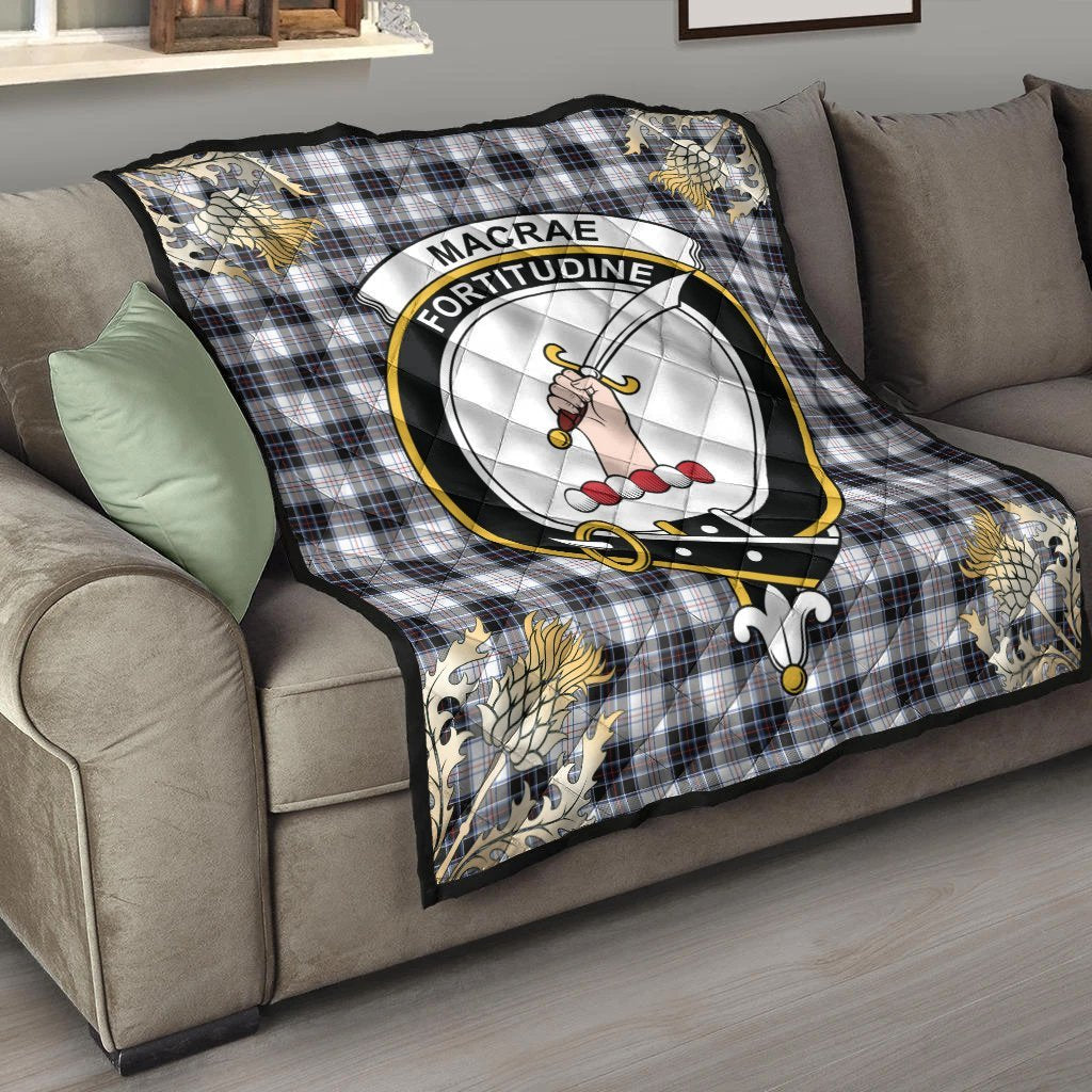 MacRae Dress Modern Tartan Crest Premium Quilt - Gold Thistle Style