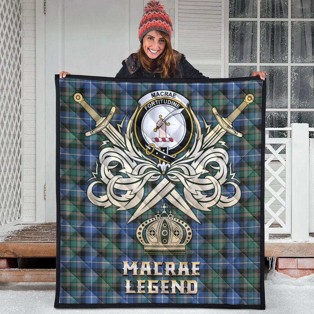 MacRae Hunting Ancient Tartan Crest Legend Gold Royal Premium Quilt