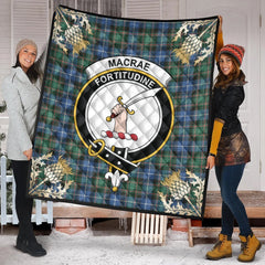 MacRae Hunting Ancient Tartan Crest Premium Quilt - Gold Thistle Style